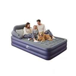 Colchão Inflável Casal Queen com Bomba Embutida e Encosto, Para até 315KG, AERFA, Cinza