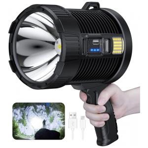 Lanterna LED Recarregável, 20 Horas de Ação, á Prova Dágua IPX5 e 10.000 Lúmens, NIAO CHAO, Preta