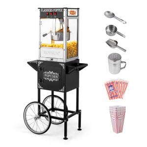 Máquina de Pipoca Bonnlo com Carrinho e Rodas, Chaleira Aço Inox 304 de 8oz, Luz LED, 850W, Preto