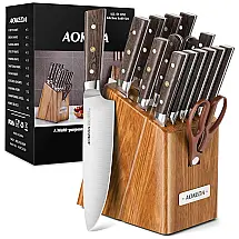 Conjunto de Facas em Aço Inoxidável com Bloco de Bancada, 6 Peças, AOKEDA, Marrom