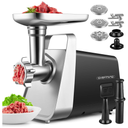 CHEFFANO Electric Meat Grinder 3 in 1 Sausage Stuffer Meat Mincer 2000W Max with Kubbe Kits, Sausage Maker Tubes, 3 Size Grinding Plates