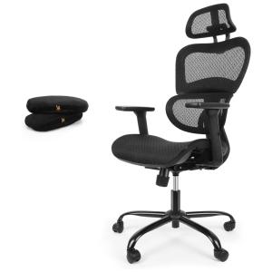 Rottnen Cadeira de Escritório Ergonômica Giratória com Apoio de Braços, Suporte Lombar 3D Ajustável e Apoio de Cabeça, Preta