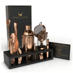 Kit Bn Profissional 13 Peças em Aço Inoxidável com Suporte de Bambu e Livro de Receitas, Cobre, HIGHBALL CHASER, Dourado