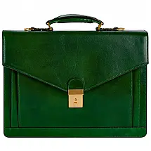 Bolsa Carteiro Masculina de Couro Artesanal Italiano para Laptop com 15 Polegadas e Fecho em Zíper, Time Resistance, Verde