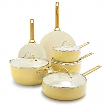 Conjunto de Panelas e Frigideiras Antiaderentes Anodizadas, 10 Peças, Amarela, GREENPAN CC005210 001, Amarelo