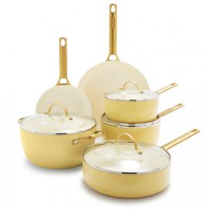 Conjunto de Panelas e Frigideiras Antiaderentes Anodizadas, 10 Peças, Amarela, GREENPAN CC005210 001, Amarelo