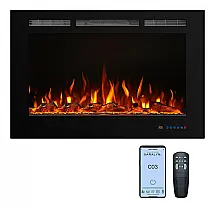 Lareira Elétrica Inteligente Benrocks 91,4 cm (36") (WIFI) Embutir ou Pendurar Controle por App e Toque Aquece 37 m²