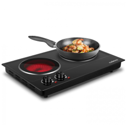 Cooktop Elétrico de Bancada com 2 Queimadores Infravermelhos, Aço Inoxidável, 1800W 110V, Cusimax, Preto