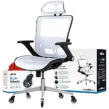 Oline ErgoMax Cadeira de Escritório Ergonômica Giratória com Apoio de Braços 4D, Suporte Lombar Ajustável e Apoio de Cabeça, Branca
