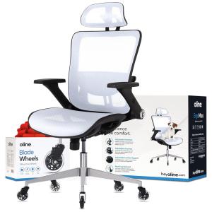 Oline ErgoMax Cadeira de Escritório Ergonômica Giratória com Apoio de Braços 4D, Suporte Lombar Ajustável e Apoio de Cabeça, Branca