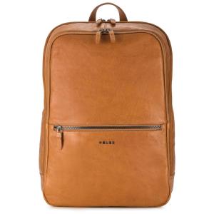 Mochila Unissex de Couro para Laptop, VELEZ, Marrom