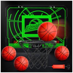 Cesta de Basquete com 4 Bolas, Placar Eletrônico e 4 Cores de Luz LED, Ideal para Crianças de 3 a 12 Anos, Eaglestone, Colorida