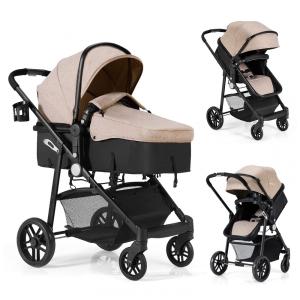 Carrinho de Bebê 2 em 1 com Suspensão e Porta Copos, Baby Joy, Bege