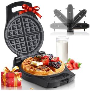 Aigostar Máquina de Waffle Antiaderente, Aço Inoxidável, 110V, 900W, Preta