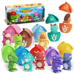 Brinquedos Educativos para Crianças de 1 a 3 Anos - Conjunto de Ovos com Dinossauros e Marionete para Aprender, Contar e Empilhar -