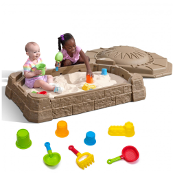 Caixa de Areia Step2 Naturally Playful II, Atividade Sensorial de Areia para Crianças, Brinquedos de Verão ao Ar Livre, 7 Acessórios para