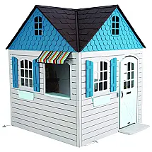 Casinha Infantil de Plástico Resistente para Área Externa com Nóveis, Plantas, Animais de Estimação e Muito Mais, Lifetime, Branco e Azul