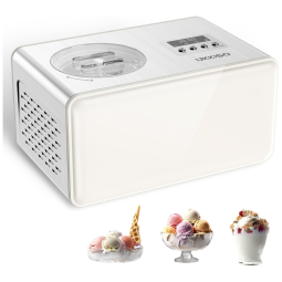 Máquina de Sorvete Automática 1,5L com 4 Modos, Tigela de Aço Inoxidável e Compressor Integrado, 110V 150W, AAOBOSI, Branca