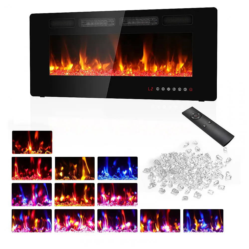 Lareira Elétrica BREEZEHEAT 107x46cm 1500W 12 Cores LED Embutir 110V