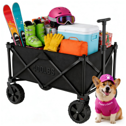 Carrinho Dobrável para Camping e Jardim, Capacidade 80kg com Rodas 360, BEAU JARDIN, Preto