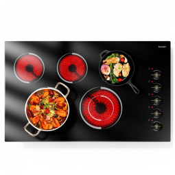 Cooktop elétrico vitrocerâmico 91cm 5 zonas Jessier 8400W comando por manípulos vidro temperado 220V
