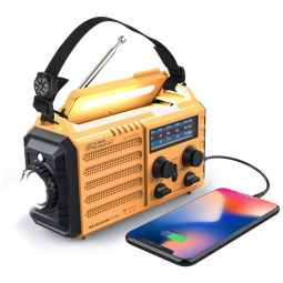 Raynic Rádio AM FM WB e NOAA 2000mAh Com Bateria Solar ou Manivela de Recarga USB
