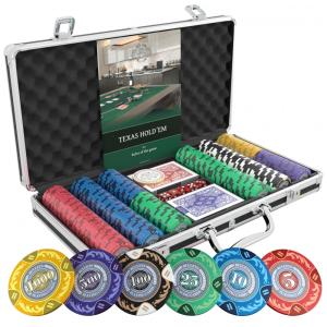 Maleta de Poker com 300 Fichas de Argila Numeradas e Manual de Regas, Bullets, Preta