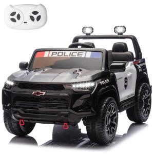 Carro de Polícia Elétrico Infantil Chevrolet Colorado Licenciado 24V, 2 Lugares, 4WD, Controle Remoto, Música, Alarme, Megafone, Preto