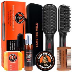 Kit para Barba Profissional Portátil com Cera e Pente, 6 Itens, TAME THE WILD MAKE YOUR BEARD BEHAVE, Preto