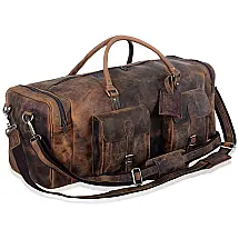 Bolsa de Viagem Masculina Clássica de Couro, KOMALC, Marrom