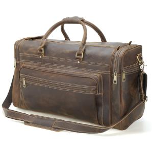 Texto Bolsa de Viagem Masculina Clássica de Couro , Marrom