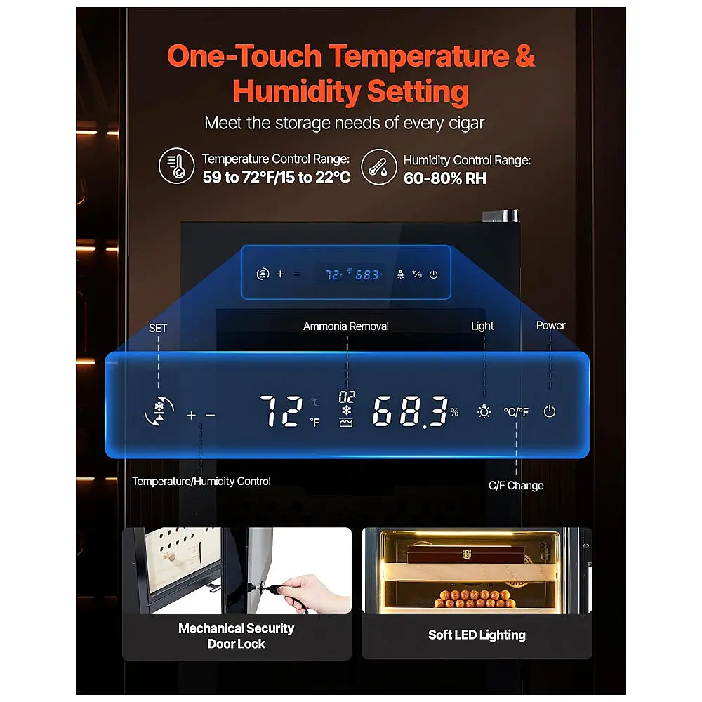 Humidor Elétrico VEVOR 60L Preto Compressor Refrigeração Controle Temperatura Umidade — foto 2