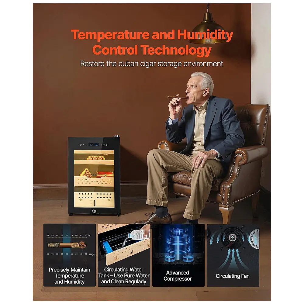 Humidor Elétrico VEVOR 60L Preto Compressor Refrigeração Controle Temperatura Umidade — foto 3