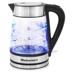 Chaleira Elétrica de Vidro Elite Gourmet EKT602X 1,7L com LED Azul, Aço Inoxidável - Rápida, Desligamento Automático