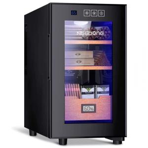 Umidor para Charutos Elétrico com Capacidade para 150 Charutos e Prateleiras em Madeira de Cedro Espanhol, 110V, NEEDONE NO23A, Preta