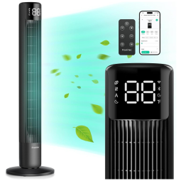 Ventilador de Torre sem Lâminas, Estilo Moderno com Oscilação de 120°, 8 Velocidades, Temporizador de 24H, Controle Remoto e APP, 110V