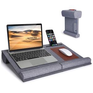 carregador de futuro sem fio Mesa de colo, de bambu para laptop, com orifícios de ventilação, mouse pad e borda do dispositivo embutidos