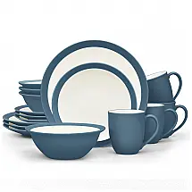 Aparelho de Jantar para Todas as Ocasiões com 16 Peças, Formato Redondo e Material de Cerâmica, Noritake, Azul