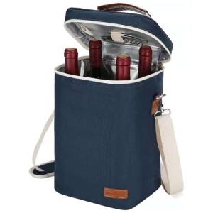 Zormy Bolsa Térmica Para Transporte de Vinhos até 4 Garrafas com Abridor e Saca Rolhas, Azul