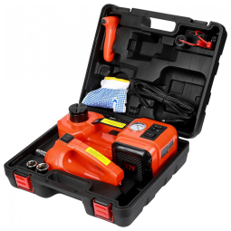 Macaco Elétrico Automotivo 3 em 1 5 Ton. 12V DC Bomba de Ar Lanterna LED Kit de Reparo, ZERONE, Laranja