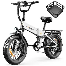 Bicicleta elétrica dobrável Jasion X-Hunter branca summit, 20x4, 1400W pico, bateria 48V 13Ah, 7 marchas, suspensão dupla, 110V