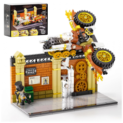 FUNWHOLE Motocicleta Steampunk com Iluminação LED e 424 Peças - Brinquedo Transformável 3 em 1 para Adultos e Colecionadores