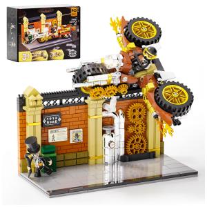 FUNWHOLE Motocicleta Steampunk com Iluminação LED e 424 Peças - Brinquedo Transformável 3 em 1 para Adultos e Colecionadores