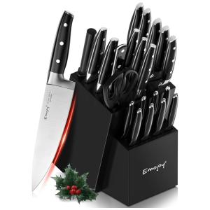 Conjunto de Facas em Aço Inoxidável com Bloco de Bancada, 22 Peças, EMOJOY, Preto