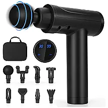 Massageador Pistola Elétrico Profissional Sem Fio 8 Acessórios 30 Velocidades 3200 RPM, RELUKS, Preto