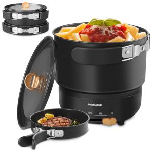 Panela Elétrica Multifuncional 1,2 Litros com Alças Dobráveis, 110V 500W, Rvrimaxum, Preta