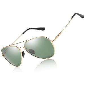 Óculos de sol polarizados Premium de metal aviador, unisex 100 proteção UV Lente verde, WMAO 201905, Preto
