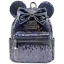 Mini Mochila Escolar Infantil Loungefly Minnie Mouse para Crianças, Lantejoulas Preta