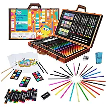 Kit de Pintura KIDDYCOLOR com 150 Peças e Caixa de madeira Portátil, Marrom