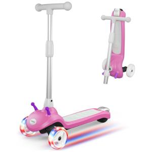 Patinete Elétrico para Crianças de 2 a 8 anos com 3 Rodas e LED, Peso Max 50kg, Gobazaar, Rosa